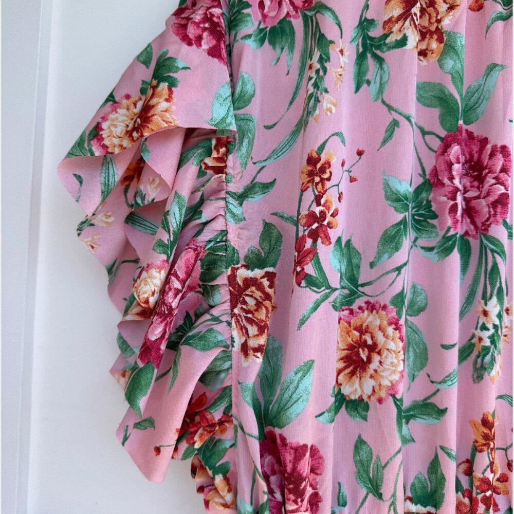 eesome Women's Out to Tea Midi Dress Pink Floral V Neck Size Large - Picture 3 of 9